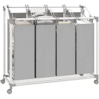 HOMCOM WÄSCHEKORB Metall Oxford-Stoff Grau