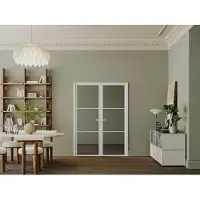 Vente-unique Tür-Komplettsets mit zwei Flügeln aus Aluminium und rauchigem Sicherheitsglas, reversibel - 2 x H204 x B73 cm - Weiß MASERU