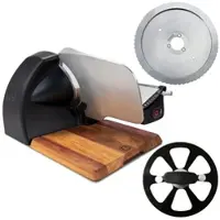 Berkel Home Line 250 Plus schwarz matt – Aufschnittmaschine neues Modell mit handgefertigtem Unikat-Schneidebrett & Wellenschliff-Bausatz für Brot