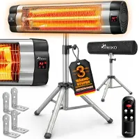 Tresko Heizstrahler Infrarot 2500W mit Fernbedienung & Abdeckung | Wärmestrahler elektrisch mit 3 Heizstufen | Terrassenstrahler Innen & Außen | Infrarotstrahler höhenverstellbar