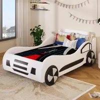 OKWISH Kinderbett 90x200 cm, Autobett, Automodellbett, multifunktionales Kinderbett mit Stauraum unter dem Bett Weiß (Ohne Matratze)