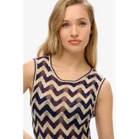 Superdry für Damen. W8011848A Navyfarbenes Zickzack-Midi-Strickkleid (S), Lässig, Viskose, Ärmellos / Hosenträger, Marine