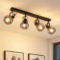 ZMH Deckenstrahler 4 flammig Wohnzimmer mit E14 Fassung rauchgrauem Glas Deckenspot Schwarz Deckenlampe für Schlafzimmer Flur Küche Esszimmer