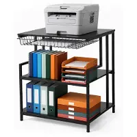 Relaxdays Druckertisch, HxBxT: 70 x 60 x 50 cm, 3 Ebenen, Schublade, Beistelltisch für Drucker, Druckerhalter, schwarz