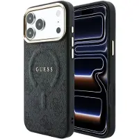 GUESS PU-Leder 4G Goldrahmen Präge-MagSafe-Hülle für iPhone 18 Pro Max Schwarz