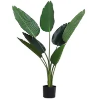 Outsunny 120 cm Kunstpflanze Paradiesvogel, Tropische Palme mit 7 Bananenblättern im Topf, Dekoration für Innenräume, Grün