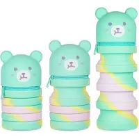 Benza Ibenzoa Silikon-Etui & Stiftehalter – wasserfestes 2-in-1 Mäppchen mit niedlichem Bären-Cartoon, Reißverschluss, ideal für Schüler & Teenager