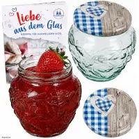 MamboCat 2er Set Frutta Vaso Marmeladenglas 580ml Holz Herz blau Deckel TO82 Rezeptheft