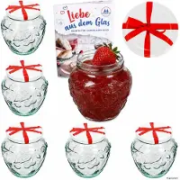 MamboCat 6er Set Frutta Vaso Marmeladenglas 580ml mit Schleifen-Dekor Deckel TO82 Heft