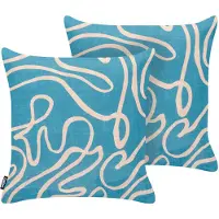 Beliani Gartenkissen 2er Set Türkis Stoffbezug mit Füllung 45x45 cm Abstrakt Zweifarbig Moderne Dekokissen für Draußen Outdoor