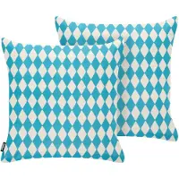 Beliani Gartenkissen 2er Set Türkis Stoffbezug mit Füllung Quadratisch 45x45 cm Kariert Zweifarbig Retro-Design Dekokissen für Draußen Outdoor