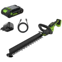 Greenworks 24 V kabelloser Heckenschere-Set 51 cm, bürstenloser Motor, 28 mm Schnittkapazität, Doppelwirkungsklinge, 2,0 Ah Akku &amp; USB-C-Ladegerät enthalten, Heckenschere HT2002A1