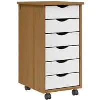 Helloshop26 - Rollbarer Schrank mit Schubladen praktisch fürs Büro 34 x 39 x 65,5 cm aus honigbraunem Kiefernholz