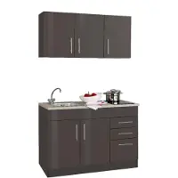 Held Möbel Singleküche Toronto 120 cm graphit hochglanz mit Glaskeramik Kochmulde und Einbauspüle in Edelstahl