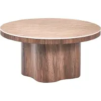 Beliani Couchtisch Braun Keramik Tischplatte Travertinoptik MDF Gestell Rund Geriffelt Modernes Design Wohnzimmer