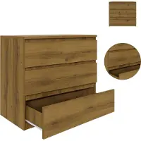 YUMEBLY | Kommode BASIC mit 3 Schubladen, 80x75x40 cm – praktische Kommode für Wohnzimmer, Schlafzimmer und Büro | Artisan-Eiche