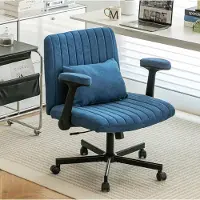 MODFU Bürostuhl Blau,Polstersessel mit Klappbaren Armlehnen und Rollen,höhenverstellbarem Drehstuhl,Fernsehsessel,Posterstuhl für Arbeitszimmer