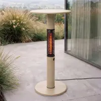 LUCANDE Tisch-Heizstrahler Flamaro, beige, Höhe 110 cm, IP55 Flamaro, creme / amber, Aluminium, Modern