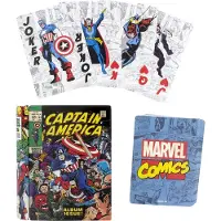 Paladone Marvel Spielkarten Captain America grau/blau, Bedruckt, Pappe/Metall, in Geschenkverpackung.