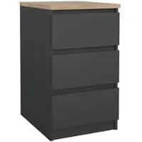 Wellhome - Nachttisch mit 3 Schubladen in den Farben Matt-Grau und Eiche 41 x 50 x 71 cm - Sil Mat Grey