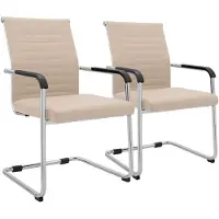 CLP 2er Set Freischwinger Hakon Lederoptik Rückenlehnen Armlehnen und Bodenschoner creme
