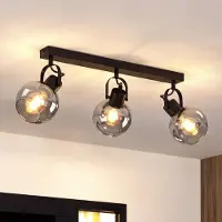 ZMH Deckenstrahler Wohnzimmer mit E14 Fassung 3 flammig rauchgrauem Glas Deckenspot Schwarz Deckenlampe für Schlafzimmer Flur Küche Esszimmer