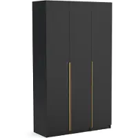 Brent Kleiderschrank Bristol 135 cm, schwarz gold matt mit Einlegeplatten, Drehtürenschrank, Farbauswahl, 135x54x234 cm 3-türig