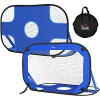 HOMCOM Fußballtore Pop Up Tor Tragbares Fußballnetz 2er Set Minitore faltbar Blau