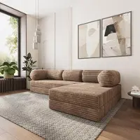 Masseno Ecksofa ETERA mit Schlaffunktion, Modulares Schlafsofa aus Schaumstoff, Klappbares Bodensofa - Beige, TILIA 17