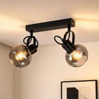 ZMH Deckenstrahler 2 flammig Wohnzimmer mit E14 Fassung rauchgrauem Glas Deckenspot Schwarz Deckenlampe für Schlafzimmer Flur Küche Esszimmer