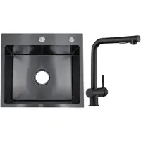 Faizee Home Edelstahlspüle Schwarz SUS304 mit Armatur Auswahl Elite 50x45x22 Side Armatur