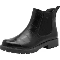 Tamaris Chelseaboots , Damen, Gr. 38, Synthetik Textil, beige (schwarz, kroko), Elastischer Einsatz, Lederimitat, unifarben, Schuhe Chelseaboots, Blockabsatz, Stiefelette in angesagter Krokooptik