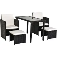 Aosom Polyrattan Sitzgruppe Gartenset Garnitur 11 tlg. Schwarz+Beige