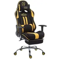 Décoshop26 - Bürostuhl/Gaming-Stuhl mit ausziehbarer Fußstütze in schwarz/gelbem Stoff und verchromtem Metall 10_0002741