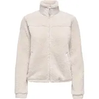 Only Play Plüschjacke "ONPAMY-FLUF HN FZ LS JCK NOOS", Damen, Gr. M, weiß (pumice stone), Plüsch, Obermaterial: 100% Polyester, unifarben, normal, Jacken Plüschjacke, Kunstfaser