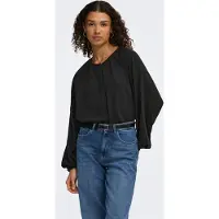 JDY Langarmbluse "JDYDIVYA LIFE L/S O-NECK SHIRT WVN", Damen, Gr. XL, schwarz, Web, Obermaterial: 100% Polyester, unifarben, normal, Rundhals, Blusen Langarmbluse, Polyester