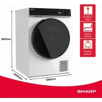 Sharp KD-WNHB9S9GWB-DE Wärmepumpentrockner 9 kg, Energieeffizienzklasse B, WiFi, BubbleDrum, LED-Trommelbeleuchtung, 15 Trockenprogramme, Frontlader, Weiß