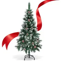 Vigevee Weihnachtsbaum 150cm künstlich mit Schnee, 300 Spitzen, 20 Tannenzapfen, Kunsttanne mit Metallständer