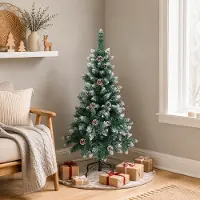 Peviasot Künstlicher Weihnachtsbaum 120 cm Grün mit 15 Tannenzapfen und Schnee-Effekt, 180 Zweigspitzen, PVC, Metallständer