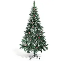 Eikuavons Weihnachtsbaum 180cm künstlich, beschneite Kunsttanne mit 28 Tannenzapfen, 500 Zweigspitzen und Metallständer