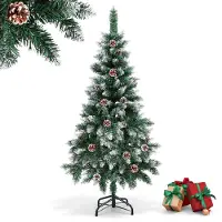 Vigevee Weihnachtsbaum 150cm mit Schnee und 20 Tannenzapfen, künstlicher Tannenbaum mit 300 Spitzen, Metallständer