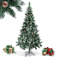 Vigevee Weihnachtsbaum 180cm mit Schnee und 28 Tannenzapfen, künstlicher Tannenbaum mit 500 Spitzen, Metallständer