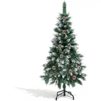 Vigevee Künstlicher Weihnachtsbaum 150 cm Grün mit 20 Tannenzapfen und Schnee-Effekt, 300 Zweigspitzen, PVC, Metallständer