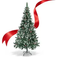 Eikuavons 210cm Künstlicher Weihnachtsbaum mit 750 Spitzen PVC, Tannenbaum mit Ständer, Christbaum Kunstbaum mit Tannenzapfen und Schnee Grün