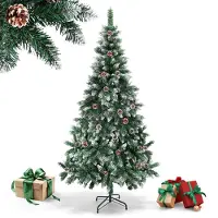 Vigevee Weihnachtsbaum 210cm mit Schnee und 35 Tannenzapfen, künstlicher Tannenbaum mit 750 Spitzen, Metallständer