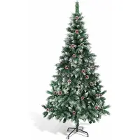 Peviasot Weihnachtsbaum 210cm mit Schnee und 35 Tannenzapfen, künstlicher Tannenbaum mit 750 Spitzen, Metallständer