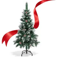 Vigevee Weihnachtsbaum 120cm künstlich mit Schnee, 180 Spitzen, 15 Tannenzapfen, Kunsttanne mit Metallständer