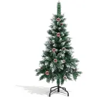 Eikuavons Weihnachtsbaum 120cm künstlich, beschneite Kunsttanne mit 15 Tannenzapfen, 180 Zweigspitzen und Metallständer