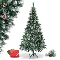 Peviasot Weihnachtsbaum 210cm künstlich, beschneite Kunsttanne mit 35 Tannenzapfen, 750 Zweigspitzen und Metallständer
