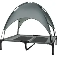 PawHut Haustierbett mit Baldachin Erhöhtes Hundebett Hundeliege outdoor Grau